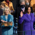 Jill Biden, Kamala Harris e Joe Biden na cerimônia de posse