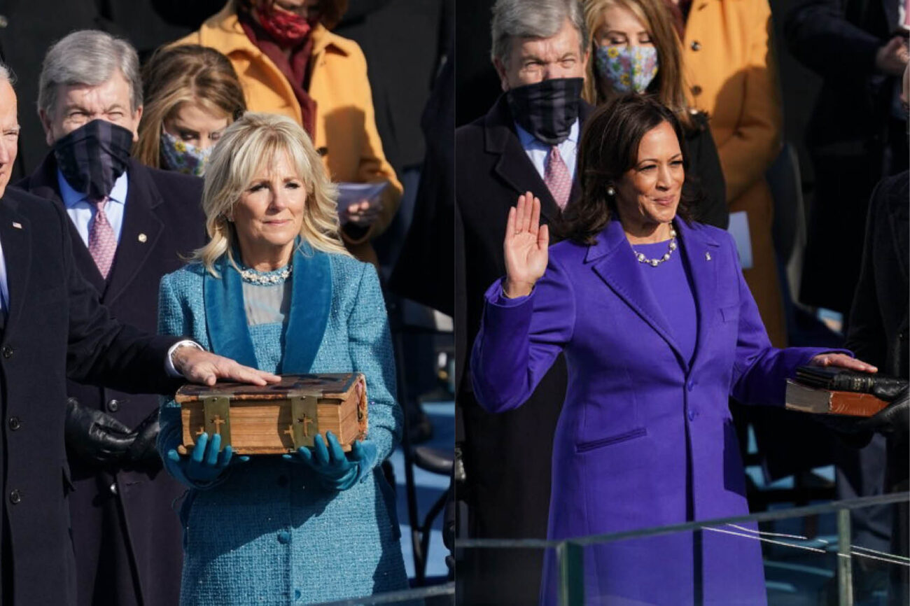 Jill Biden, Kamala Harris e Joe Biden na cerimônia de posse