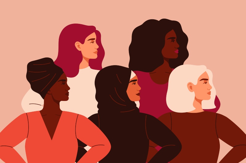 Ilustração sobre marca pessoal com mulheres de diferentes etnias