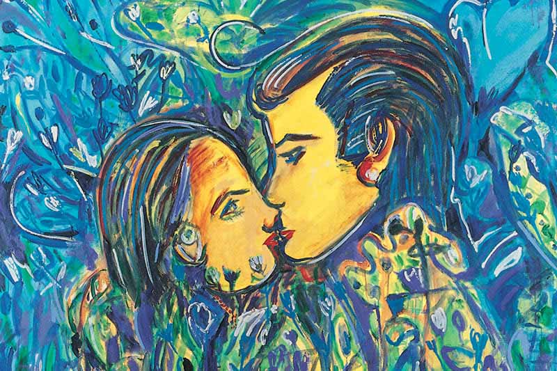 O Beijo na Floresta, 2007, Rubens Gerchman, acrílico sobre tela, 120 x 120 cm, coleção particular