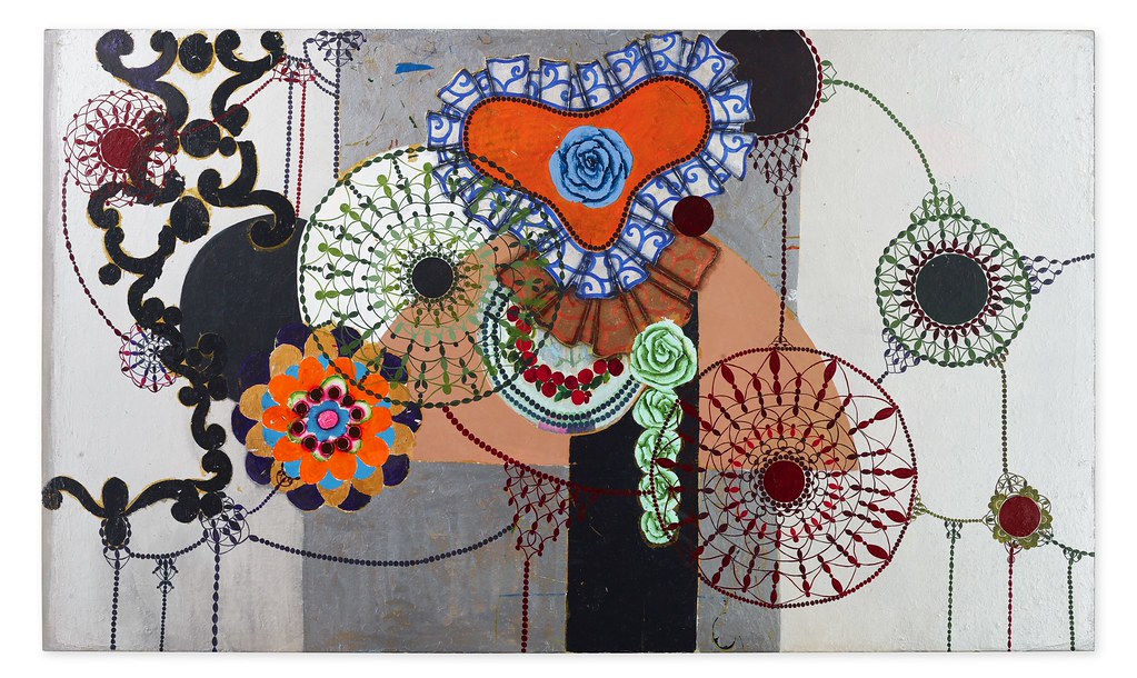 Beatriz Milhazes, Fleur de la Passion Maracujá, 1995–1996, acrílica sobre tela, estande da Almeida & Dale :copyright: Photo Thomas DuBrock / Beatriz Milhazes Studio