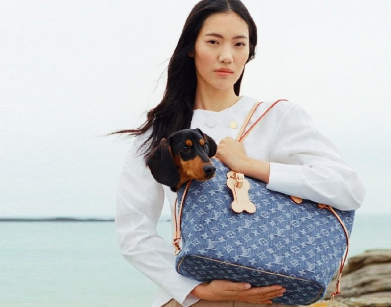 Modelo carrega bolsa Louis Vuitton à beira mar
