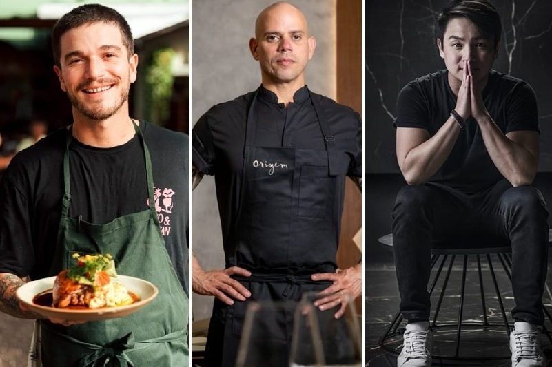 Os chefs Pedro Godoy, Fabrício Lemos e Danilo Takigawa