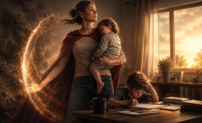 mãe superpoderosa, em imagem criada por inteligência artificial