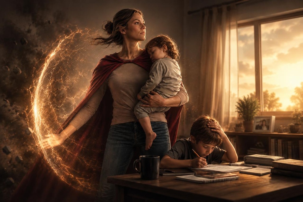 mãe superpoderosa, em imagem criada por inteligência artificial