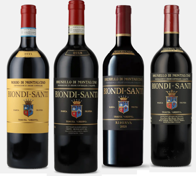Quatro vinhos Biondi Santi degustados com o CEO da vinícola Giampiero Bertolini (divulgação)