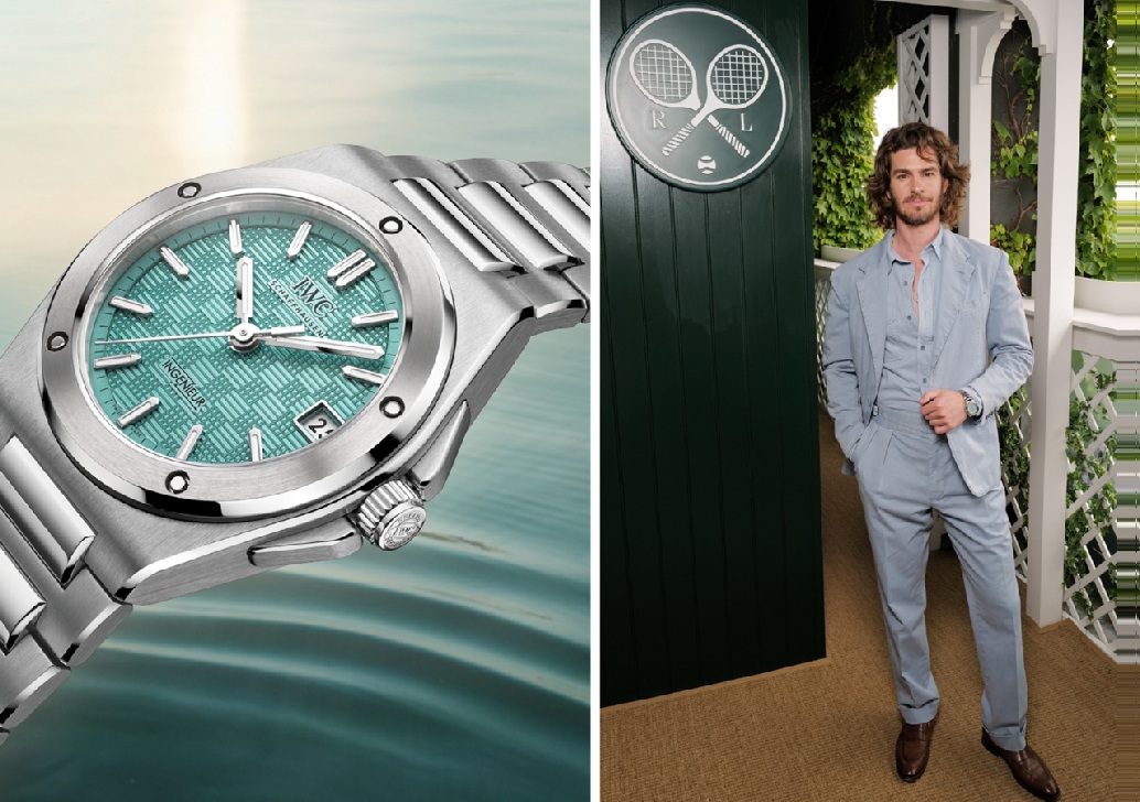 Novo relógio IWC da famosa linha Ingenieur ganha versão azul piscina e é visto no pulso do ator Andrew Garfield, famoso por interpretar Peter Parker, o Homem Aranha