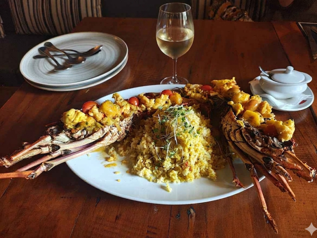 Lagosta na manteiga de garrafa com arroz de gengibre e açafrão (Celso Masson)