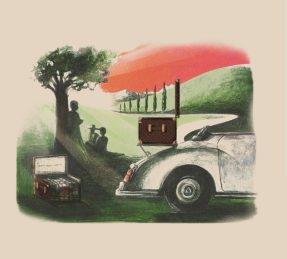 arte mostra baú pioneiro feito pela Louis Vuitton para ser usados em carros