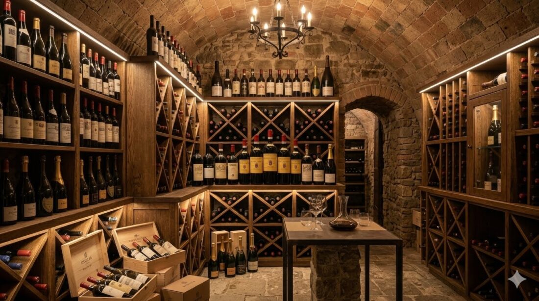 Adega com vinhos