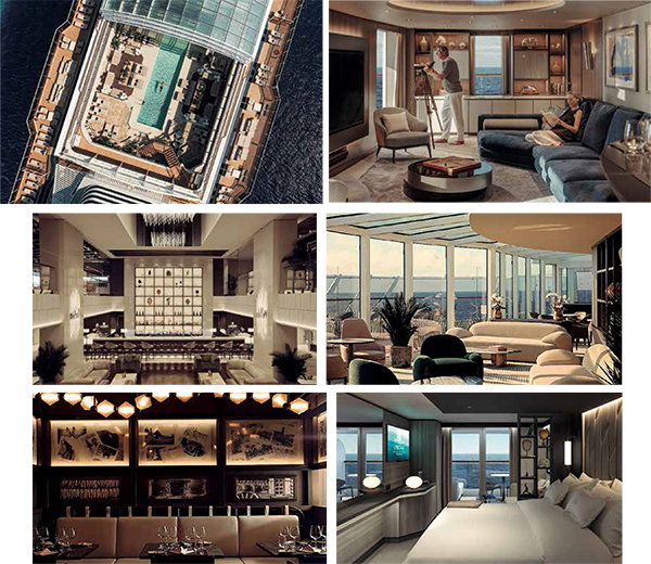 A piscina principal ocupa a área central do convés superior, cercada por espreguiçadeiras e lounges voltados para o mar. O lobby traduz o conceito de hotel-boutique que orienta todo o projeto do Explora II.
A Premier Penthouse combina sala de estar, varanda privativa e amplas janelas voltadas para o oceano. Todas as suítes possuem varanda privativa e janelas do chão ao teto.Especializado em carnes, o Marble & Co. Grill é um dos seis restaurantes incluídos na experiência gastronômica
